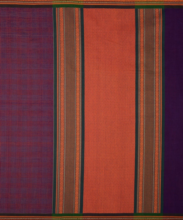 Purple checks handwoven cotton kanchi saree