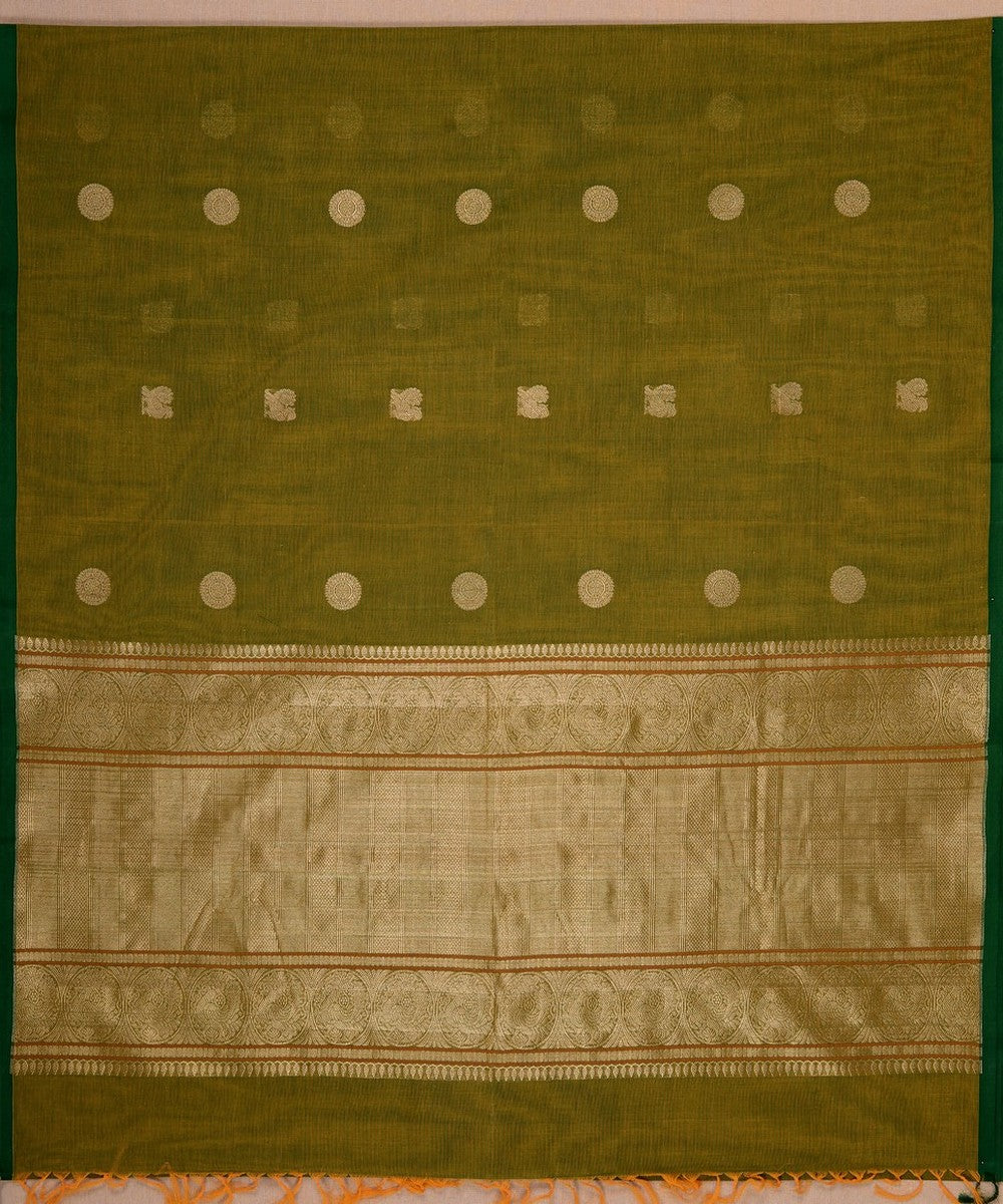 Light green zari butta handwoven cotton kanchi saree