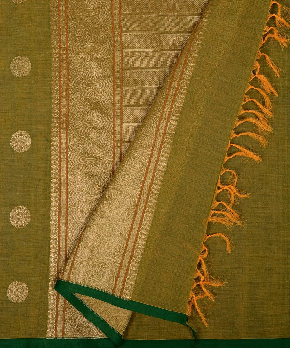 Light green zari butta handwoven cotton kanchi saree