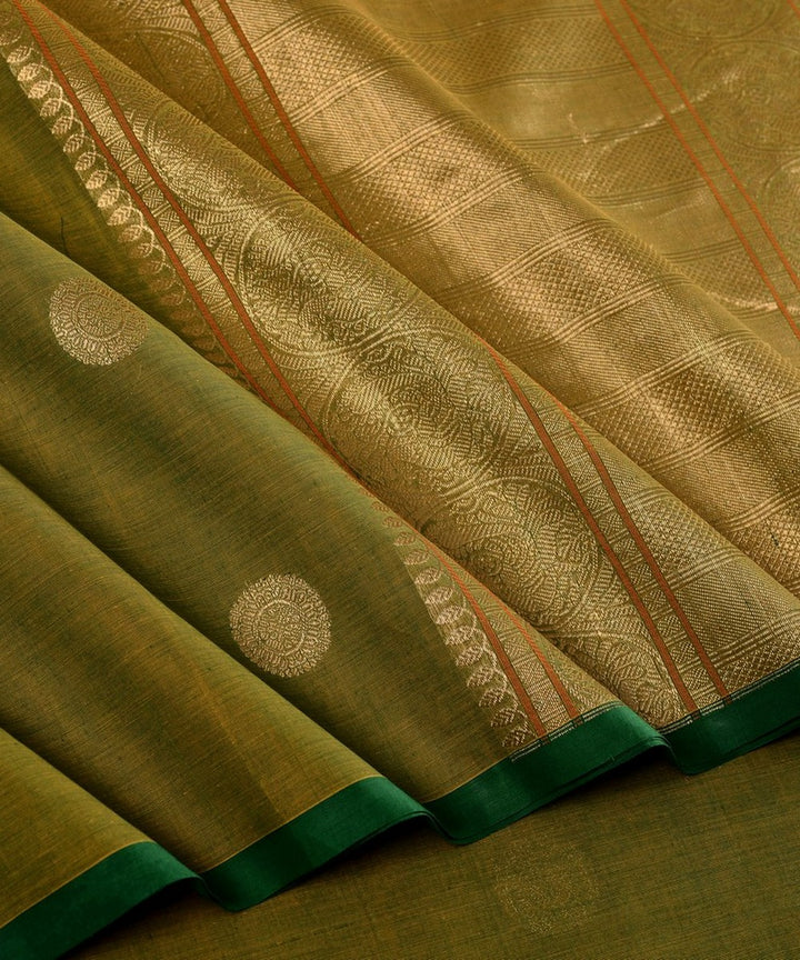 Light green zari butta handwoven cotton kanchi saree