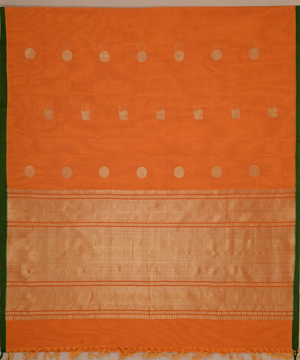 Orange zari butta handwoven cotton kanchi saree