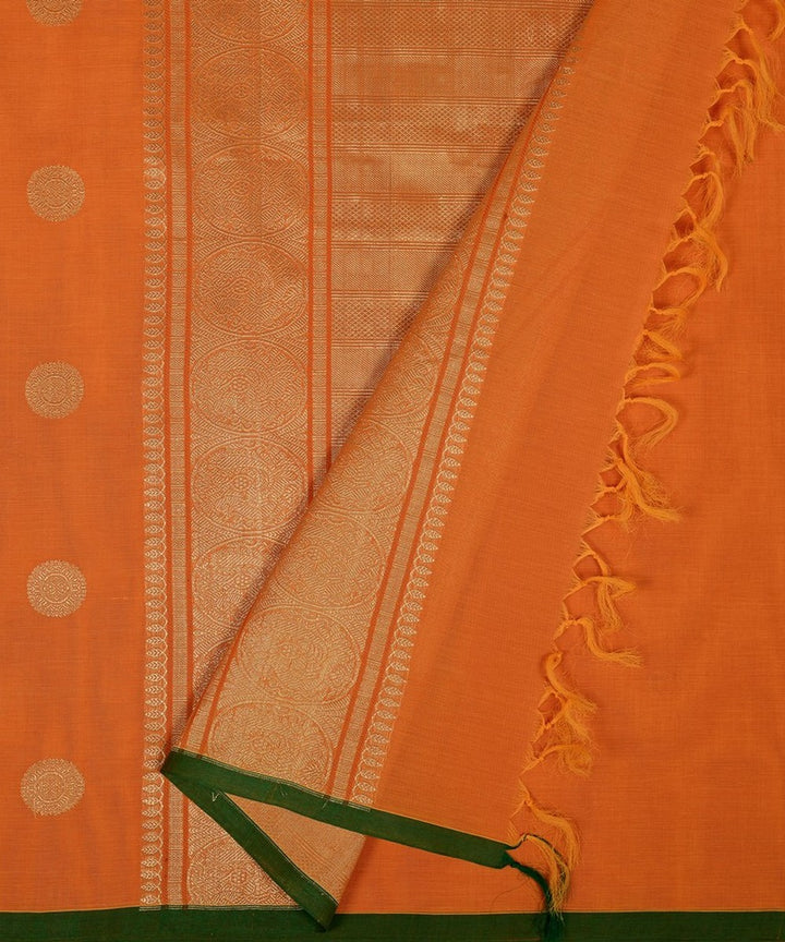 Orange zari butta handwoven cotton kanchi saree