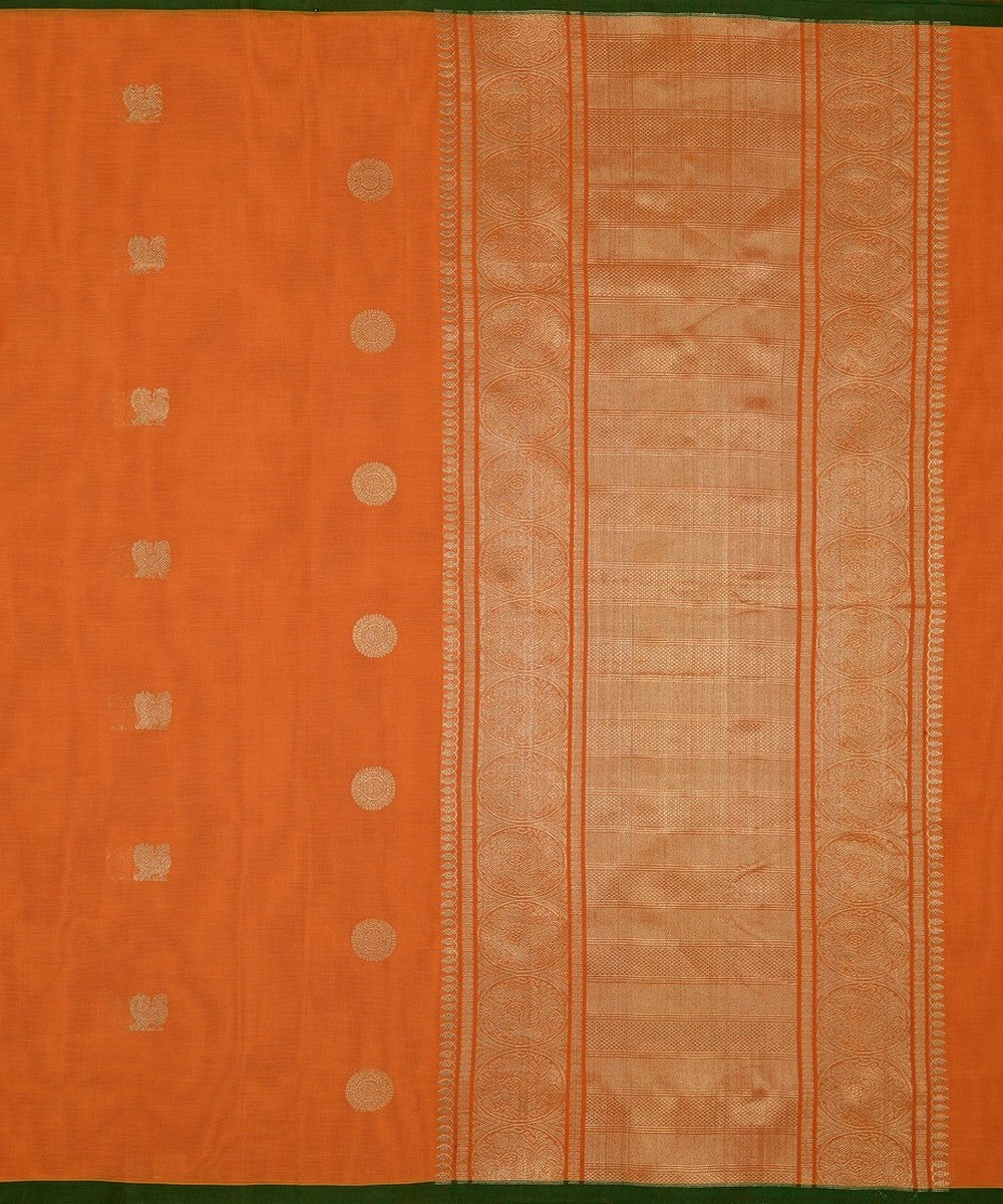 Orange zari butta handwoven cotton kanchi saree