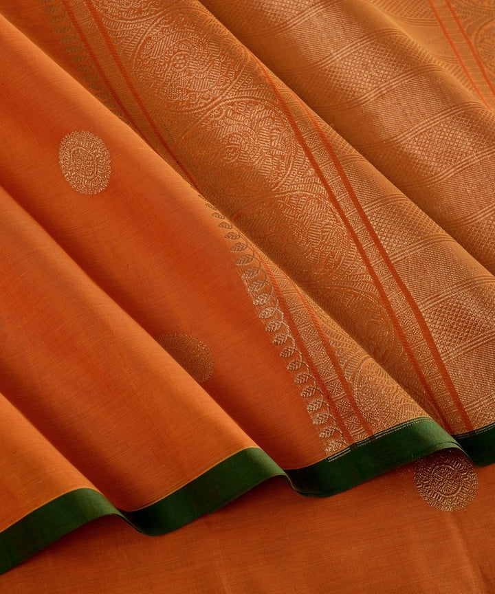 Orange zari butta handwoven cotton kanchi saree