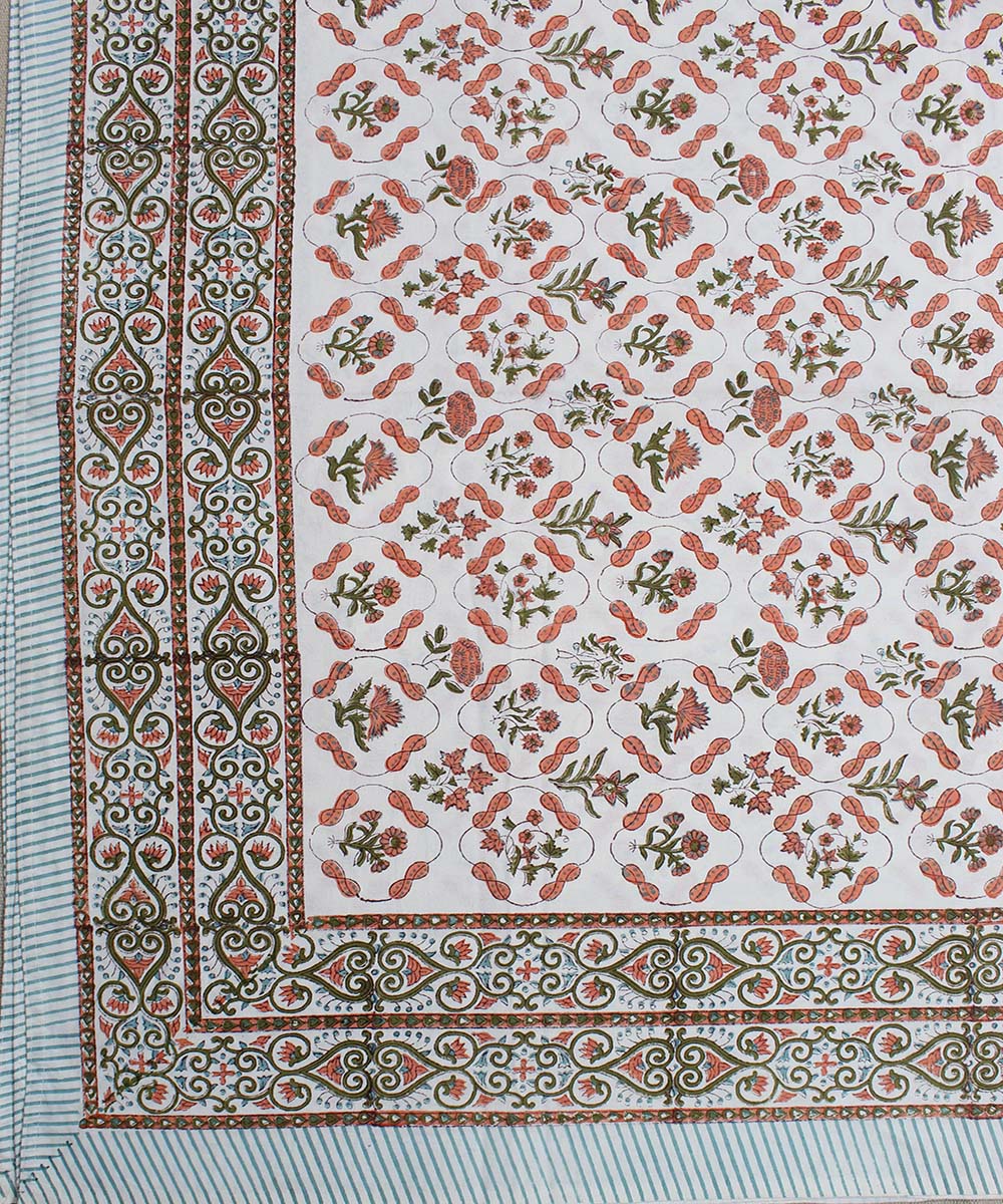 White green cotton hand block print bedsheet