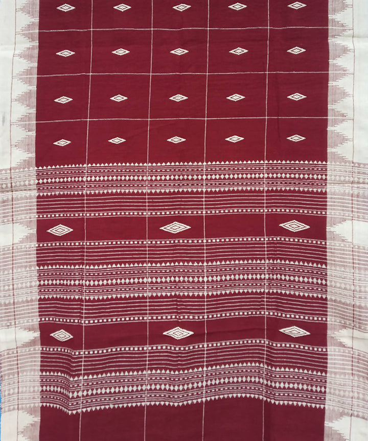 White and Maroon Natural Dye Kotpad Cotton Handwoven Stole