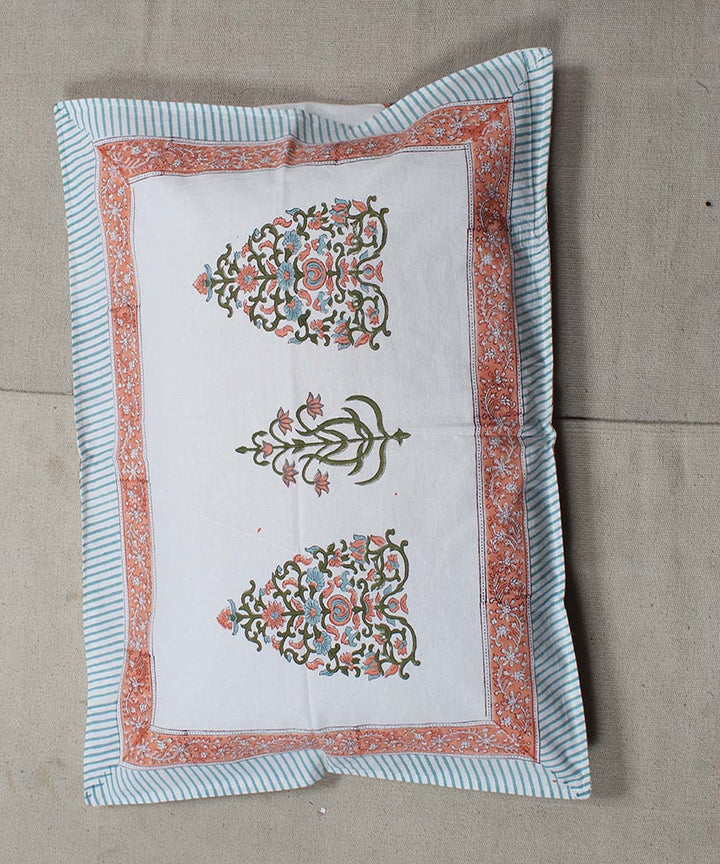 White green cotton hand block print bedsheet