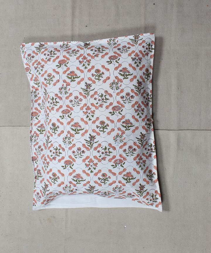 White green cotton hand block print bedsheet