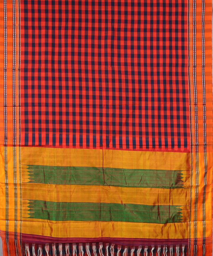 red navy checks handwoven gomi teni border ilkal saree