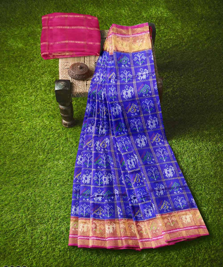 Navy blue pink handloom patola silk saree