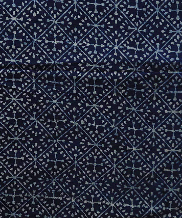 Navy natural dye dabu block printed organic handspun cotton fabric