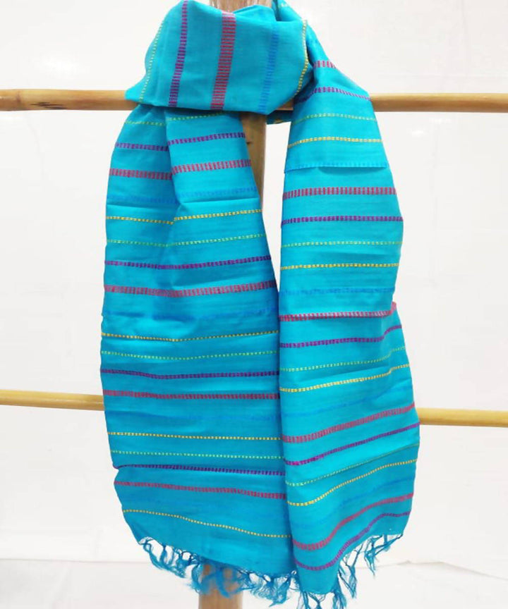 Blue handwoven natural dyed tussar silk dupatta