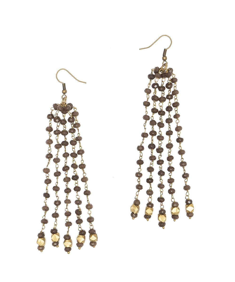 Brown handcrafted genuine semi precious and dhokra brass earring