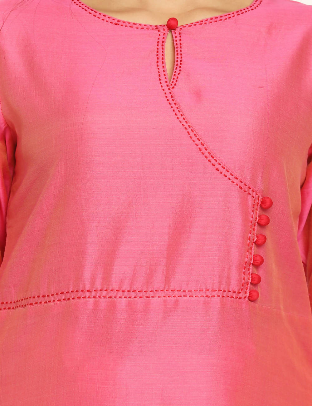 Pink Chanderi Sico Handwoven Kurta
