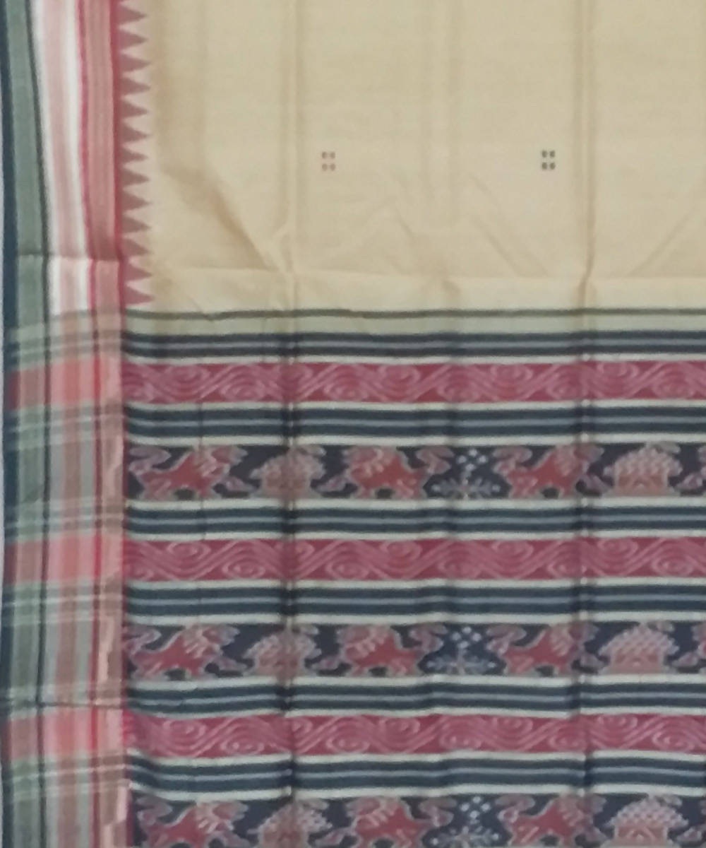 Cream almond and black handwoven silk khandua saree