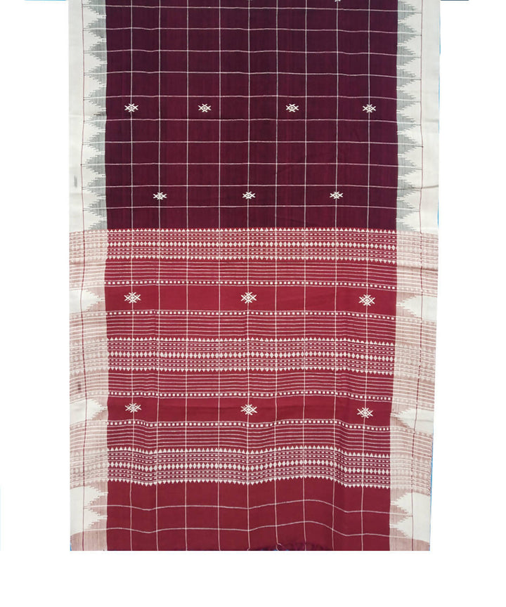 White Maroon Natural Dye Kotpad Handwoven Cotton Stole