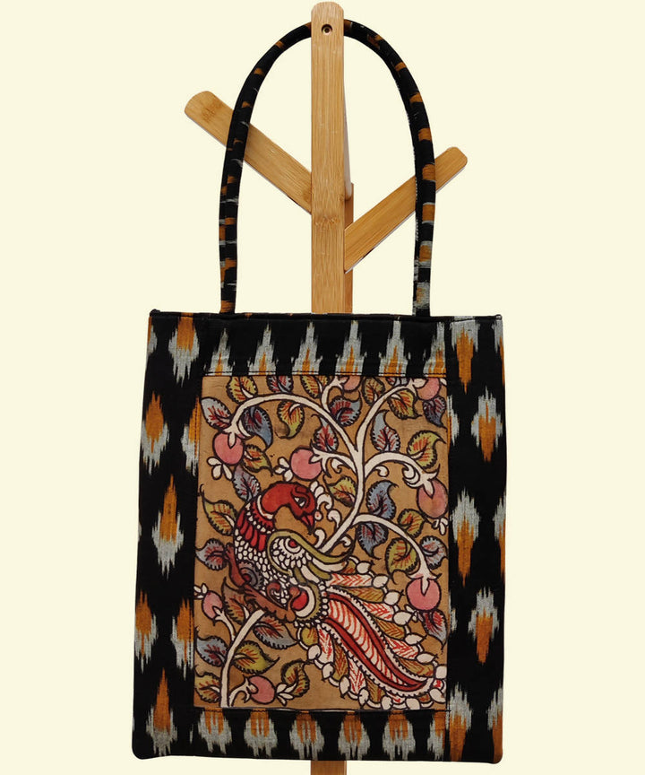 Hand painted kalamkari black ikat tote bag