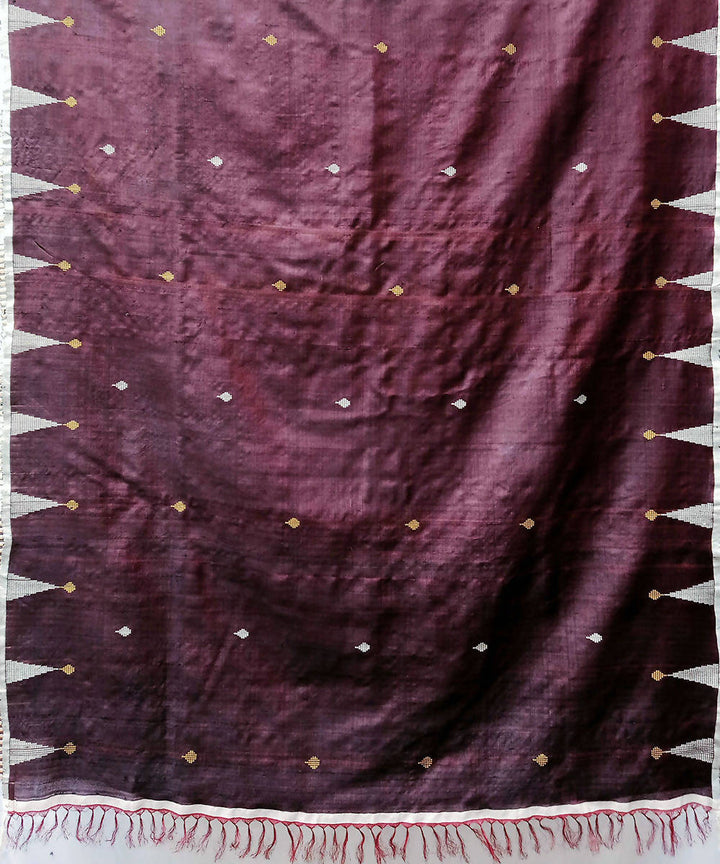 Wine purple white handwoven extra weft tussar silk saree
