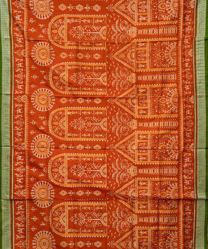 Burnt orange avocado ikat silk handloom sambalpuri saree