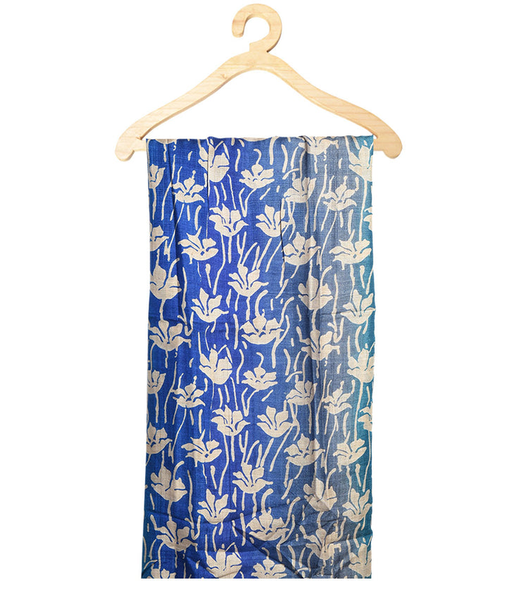 2.5m Blue handblock print tussar silk kurta material