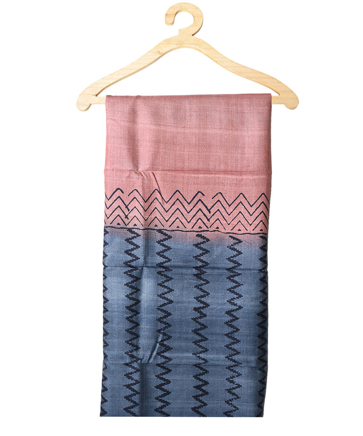 Grey peach handblock print tussar silk kurta material(2.5m per qty)