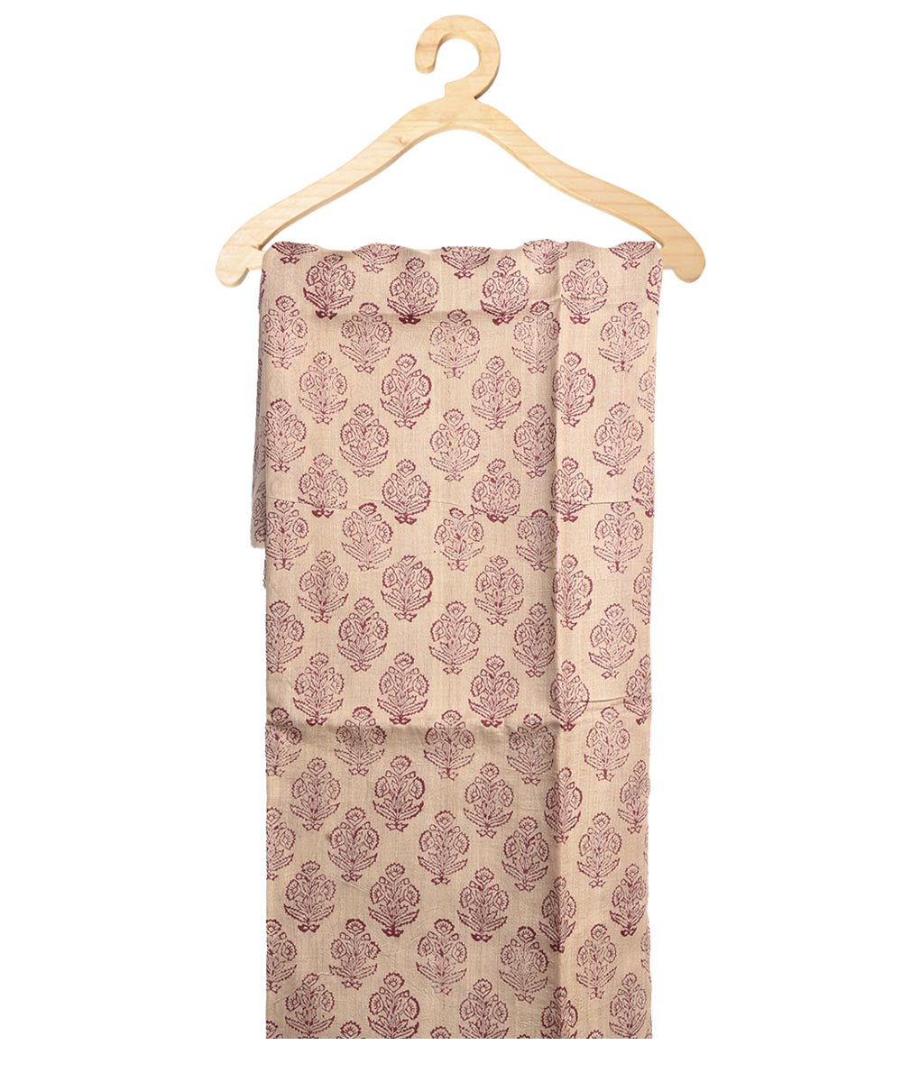Beige hand block print tussar silk kurta material(2.5m per qty)