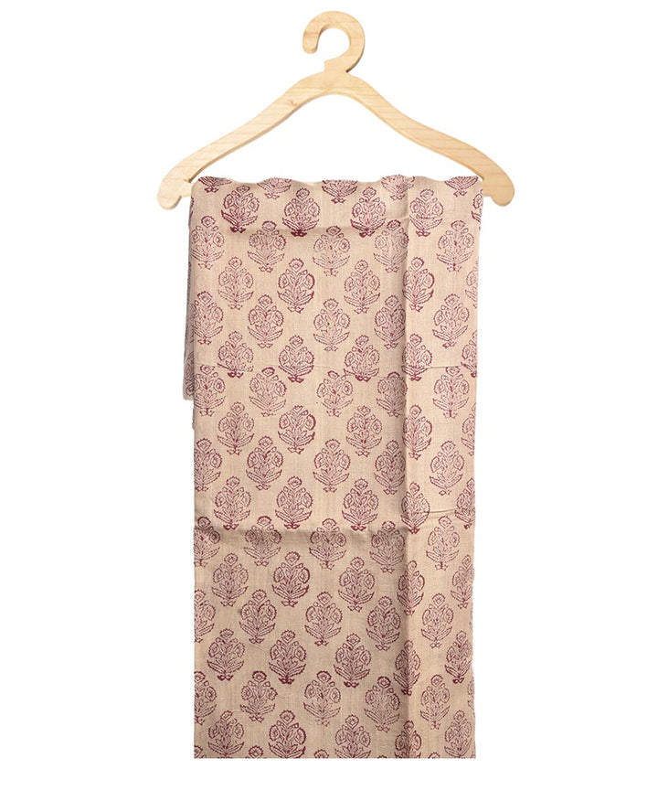 Beige hand block print tussar silk kurta material(2.5m per qty)