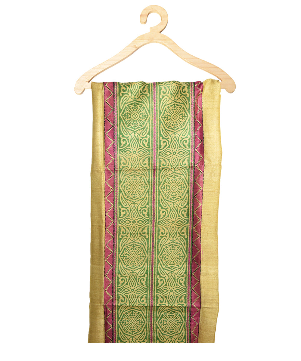 2.5m Yellow handblock print tussar silk kurta material