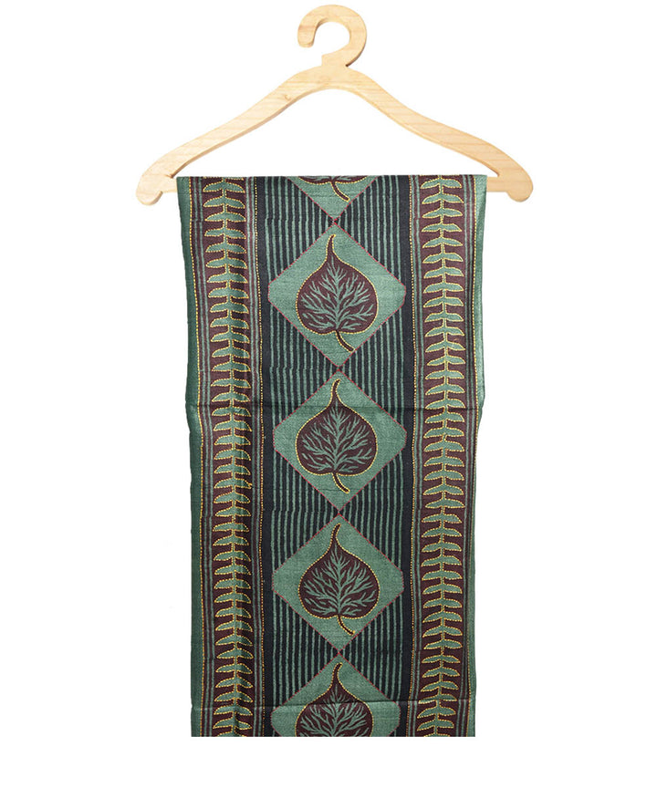 Olive green handblock print tussar silk kurta material(2.5m per qty)