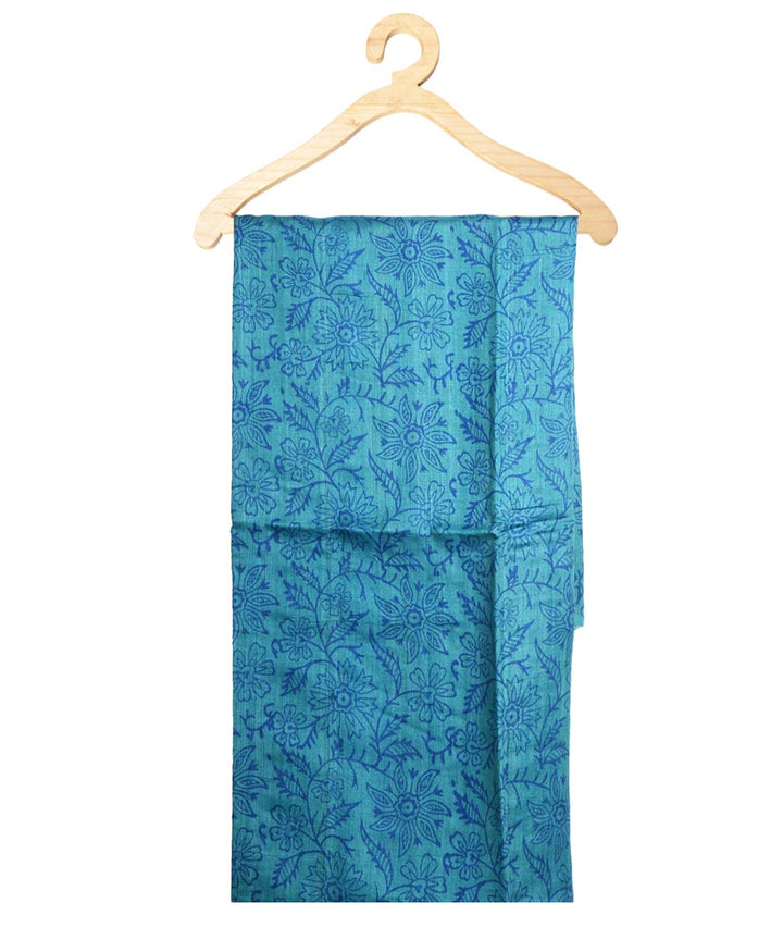 Blue hand block print tussar silk kurta material(2.5m per qty)