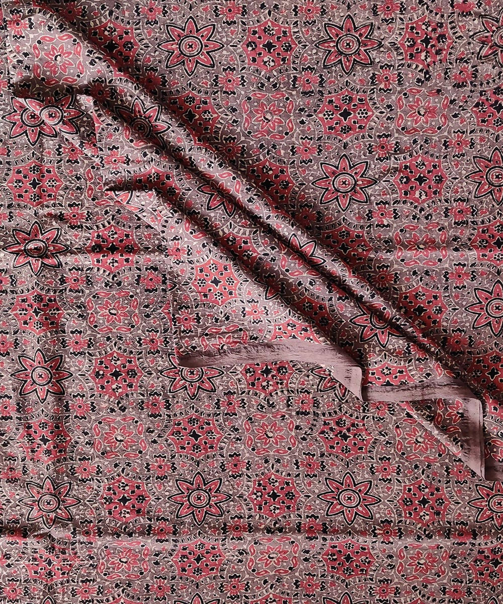 2.5m Black red natural dye handspun handwoven ajrakh kurta material