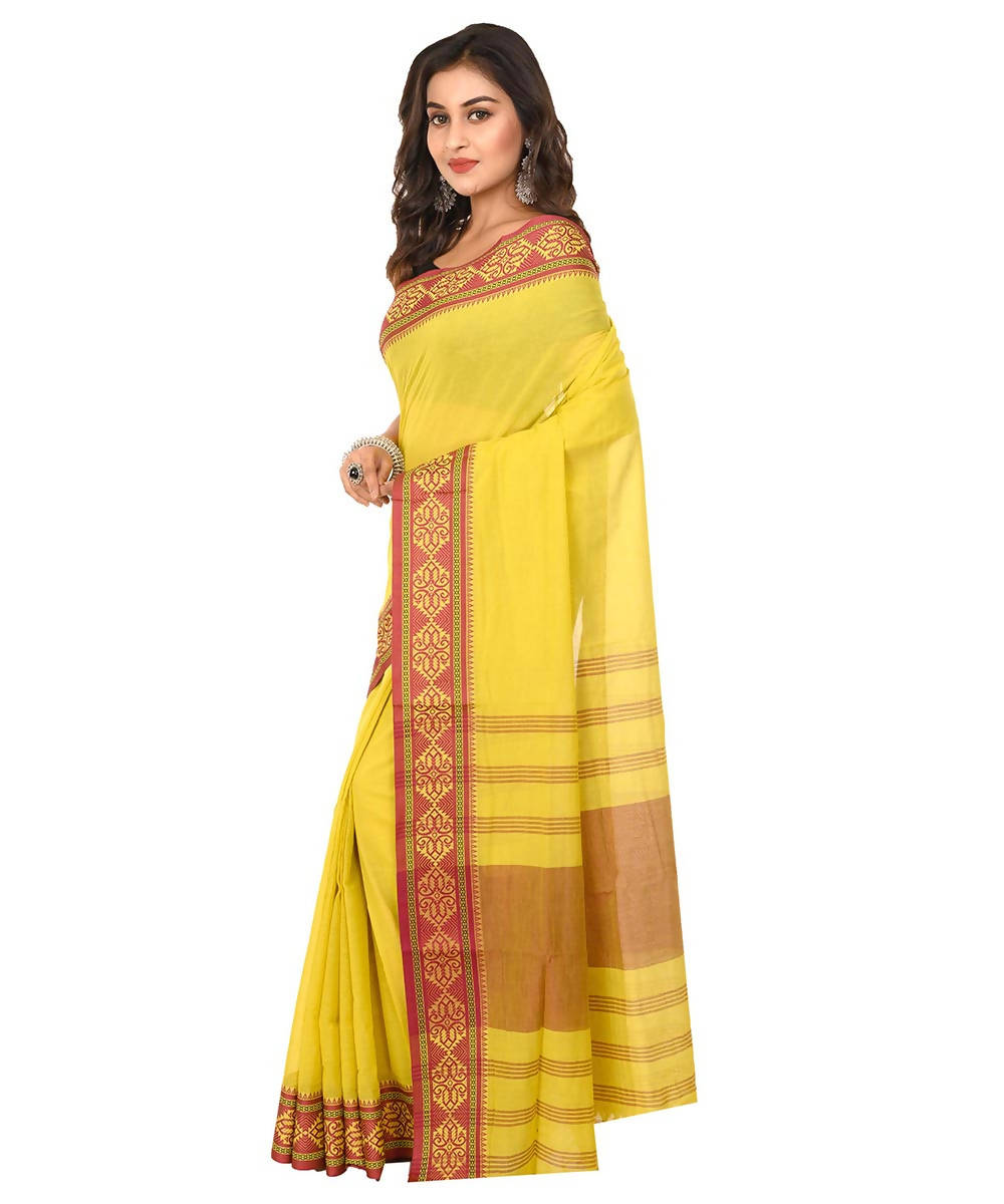 Bengal yellow shantipur cotton handloom saree