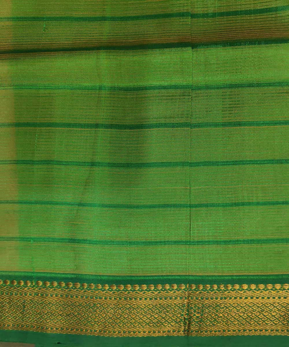 Light orange and green checks handloom cotton silk mangalagiri saree