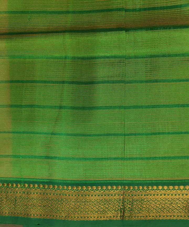 Light orange and green checks handloom cotton silk mangalagiri saree