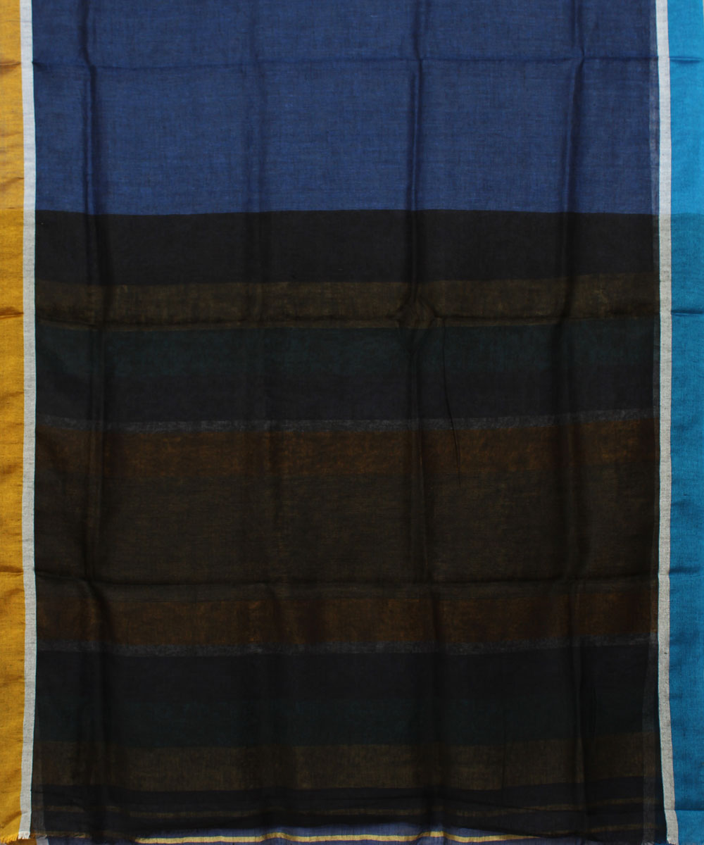 Navy blue handwoven linen saree