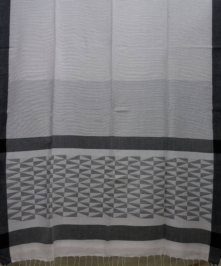 Off White Black Handloom Mulmul Cotton Saree