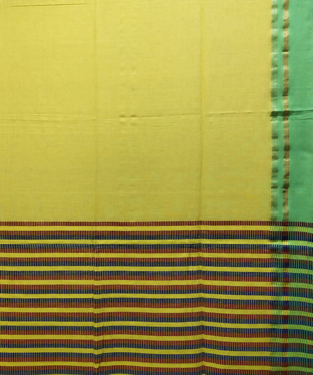 Yellow light green handloom handspun cotton saree