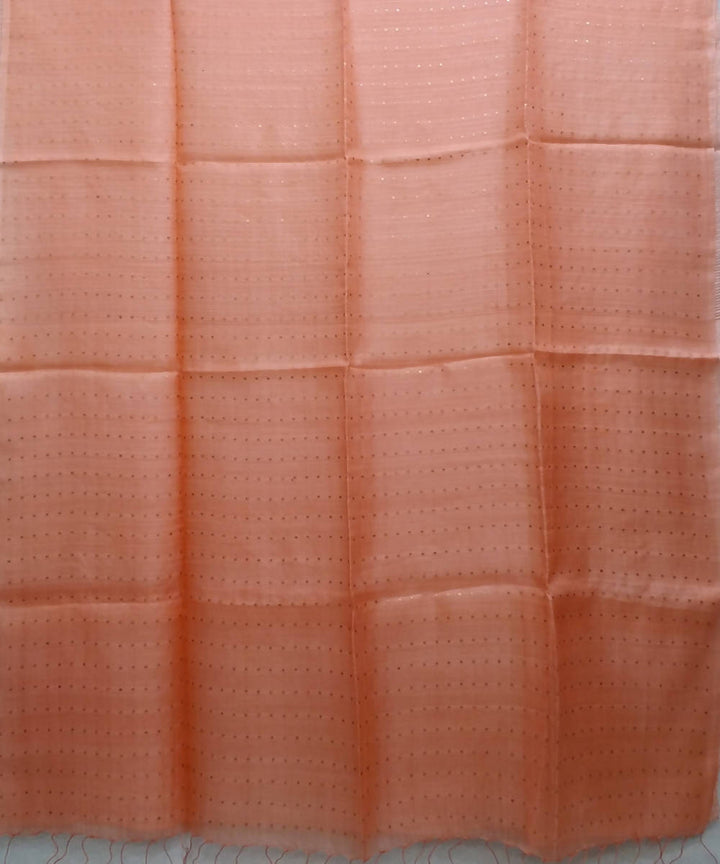 bright peach handloom Half and half sequin resham silk Saree