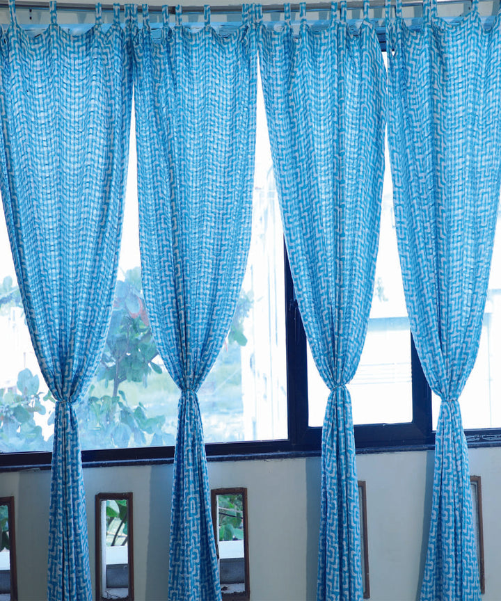 Marine blue handwoven multi treadle cotton curtain set of 4