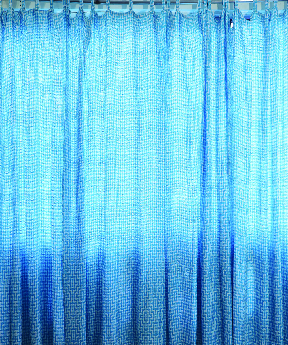 Marine blue handwoven multi treadle cotton curtain set of 4