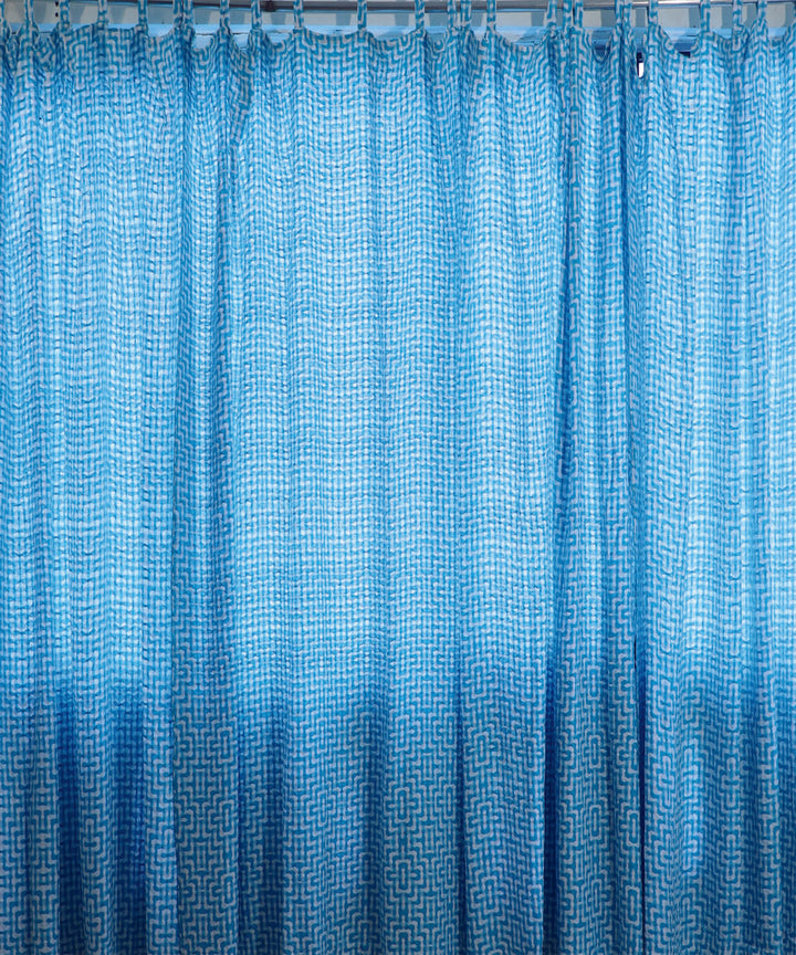 Marine blue handwoven multi treadle cotton curtain set of 4