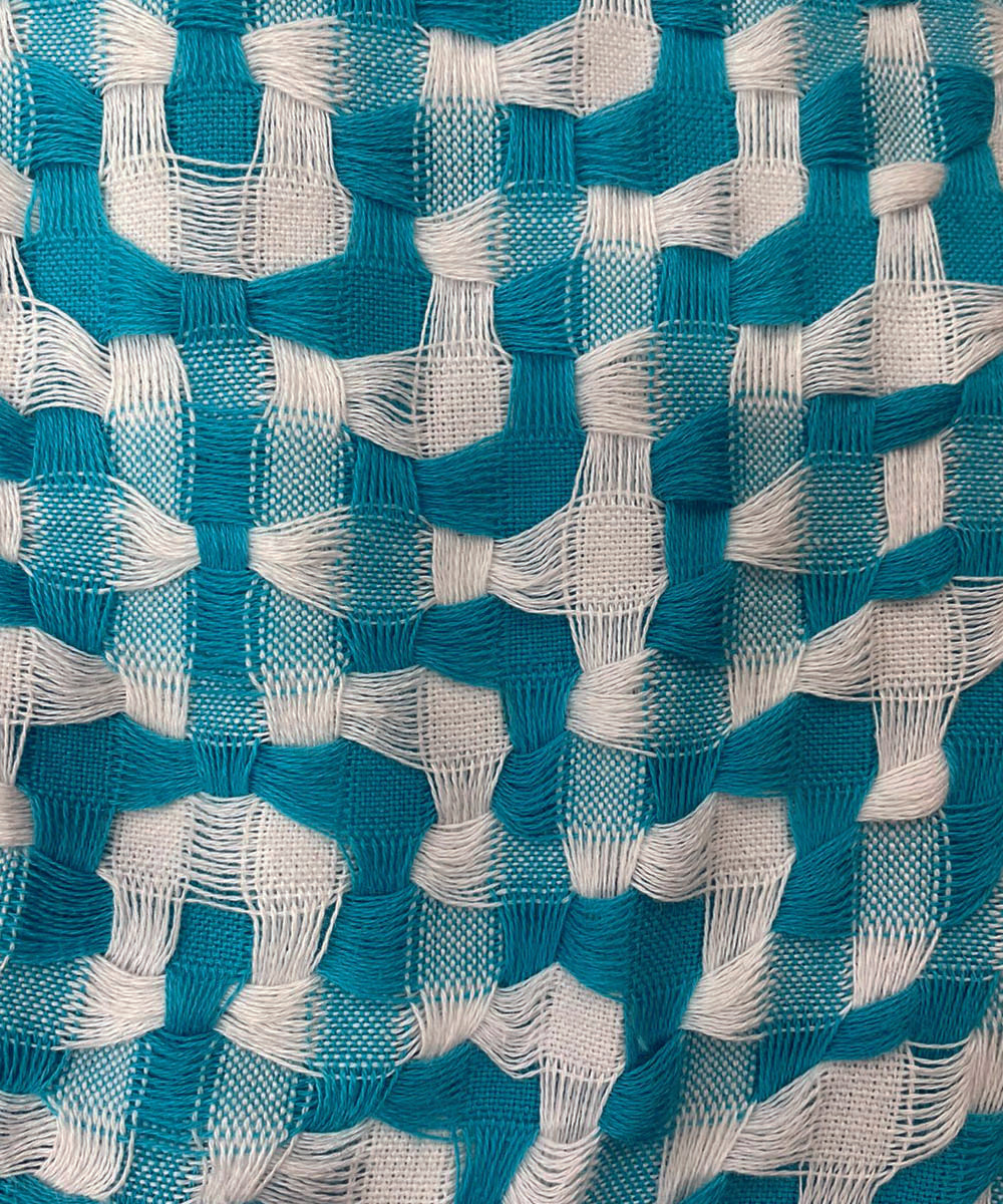 Marine blue handwoven multi treadle cotton curtain set of 4