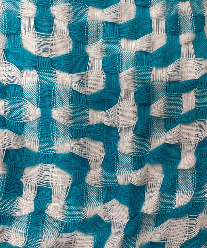 Marine blue handwoven multi treadle cotton curtain set of 4