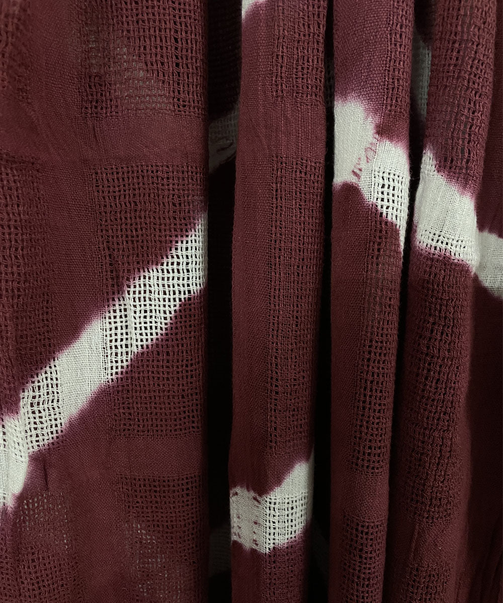 Maroon hand printed tie dye net cotton curtain set of 4