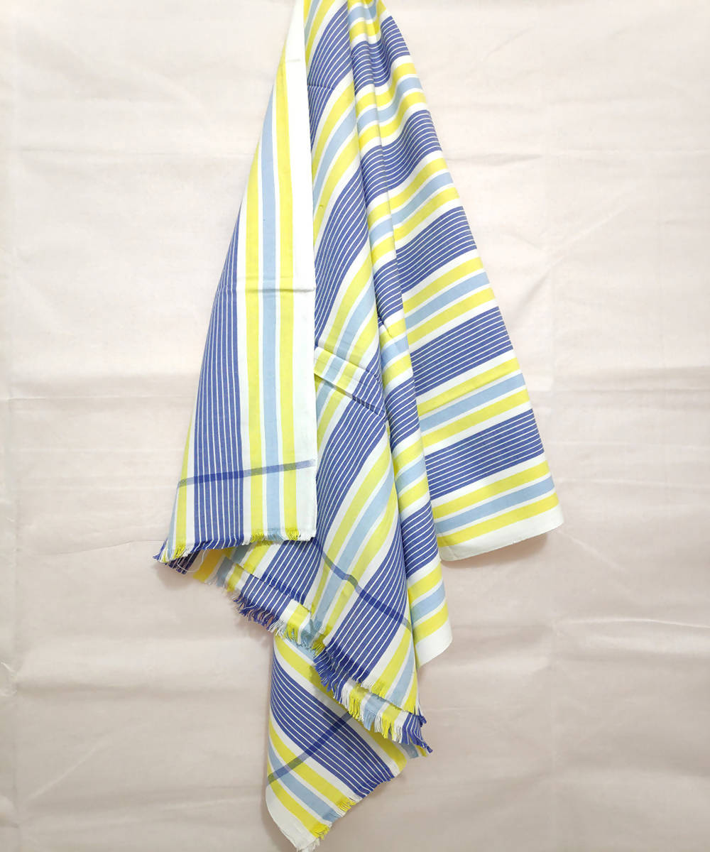 Blue yellow and white stripes handwoven cotton towel