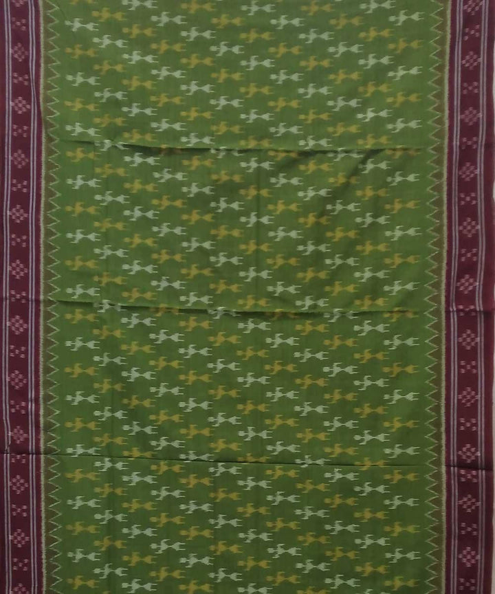 Avocado maroon handwoven nuapatana ikat cotton saree