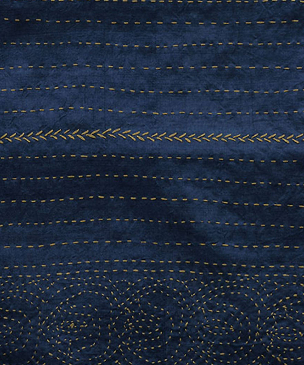 Navy blue black hand embroidery reversible silk stole