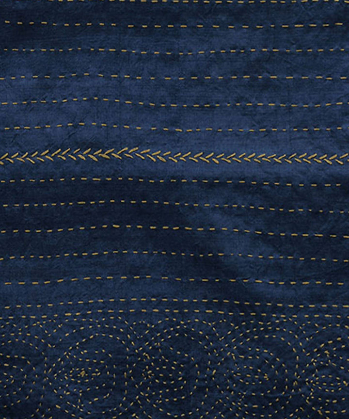 Navy blue black hand embroidery reversible silk stole