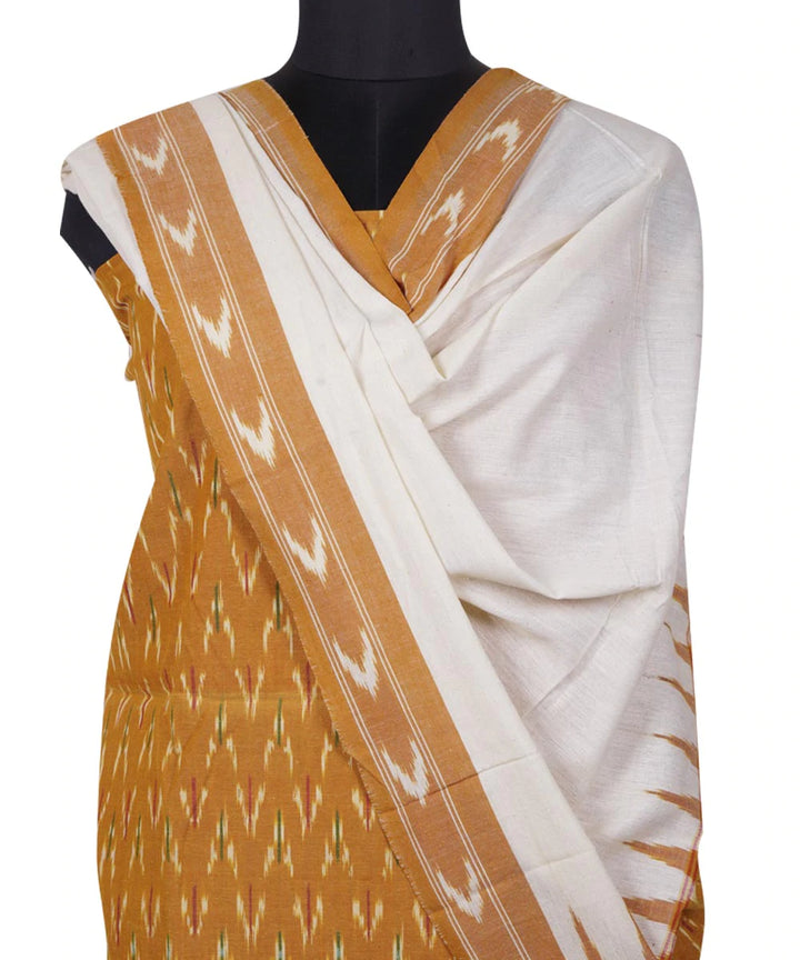 3pc yellow white handwoven cotton pochampally ikat dress material