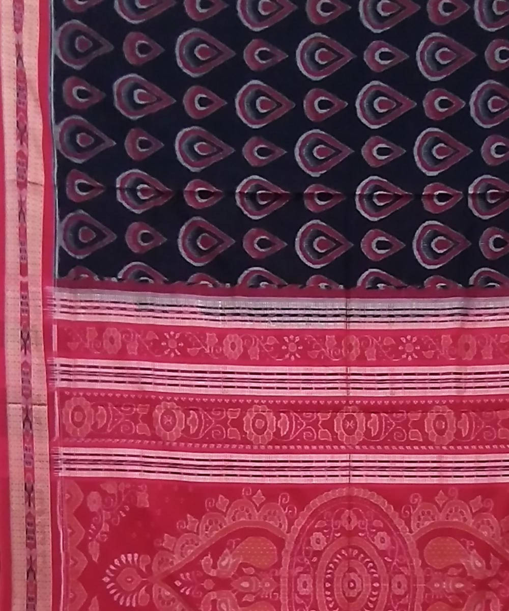 Black red cotton handloom sambalpuri saree